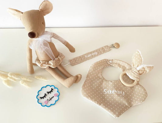 Set Baby Ratita – Babero, Chupetero, Mordedor y Peluche para Beb